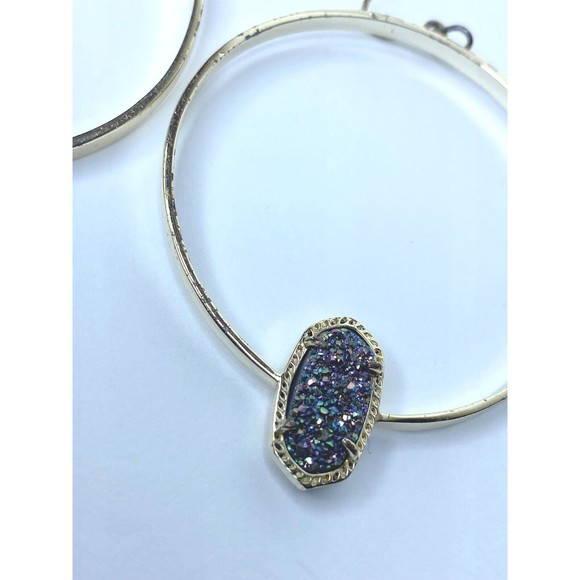 Kendra Scott Elora Gold Multi Drusy Hoop Earrings, Authentic - Picture 4 of 16